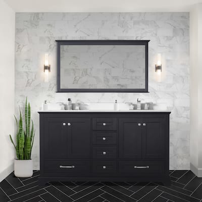Dukes 60 in. W x 22 in. D Espresso Double Bath Vanity, White Quartz Top, Faucet Set, and 58 in. Mirror