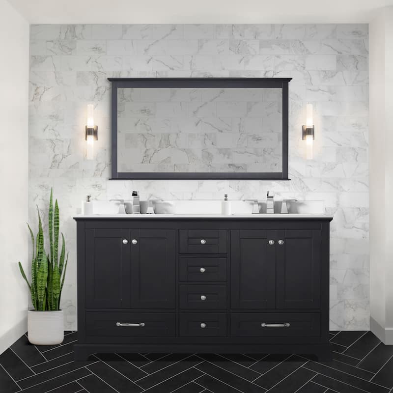 Dukes 60 in. W x 22 in. D White Double Bath Vanity, Cultured Marble Top, Faucet Set, and 58 in. Mirror - 60 Inch - Espresso