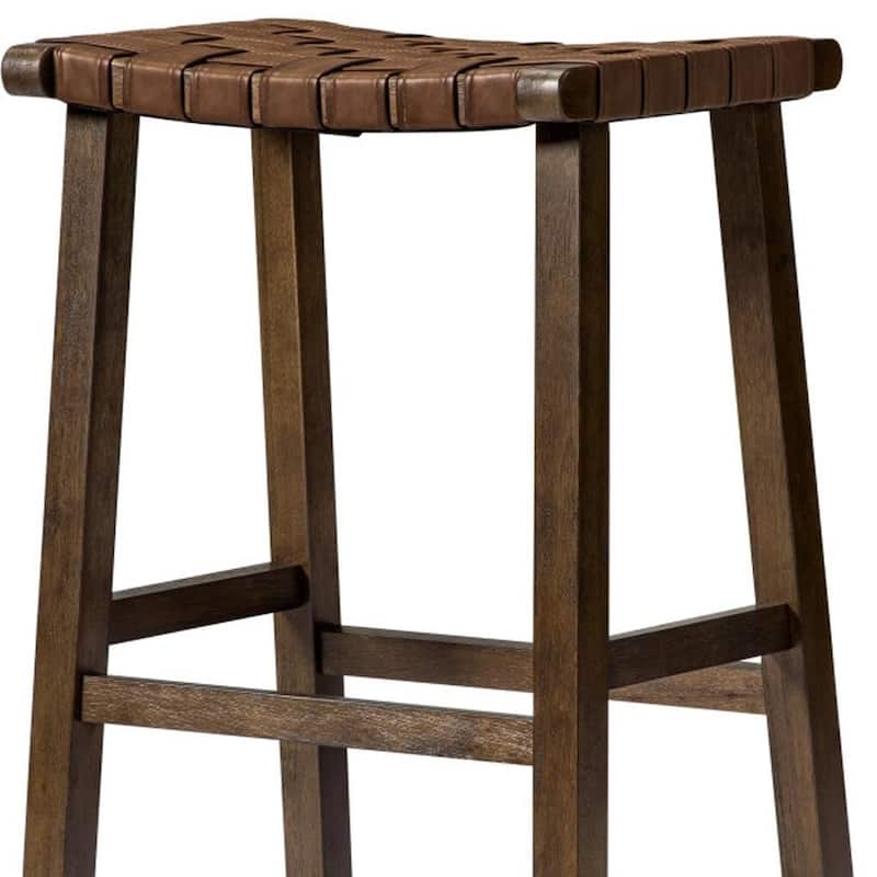 HomeRoots 30" Brown Faux Leather and Solid Wood Backless Bar Height Bar Chair