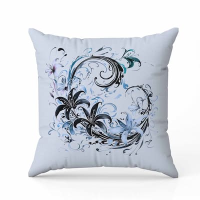 Petal and Swirl Faux Suede Reversible Throw Pillow Skyblue and Black
