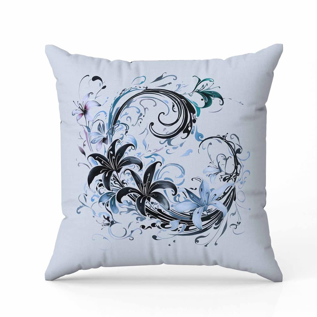 Petal and Swirl Indoor/Outdoor Reversible Throw Pillow Skyblue and Black