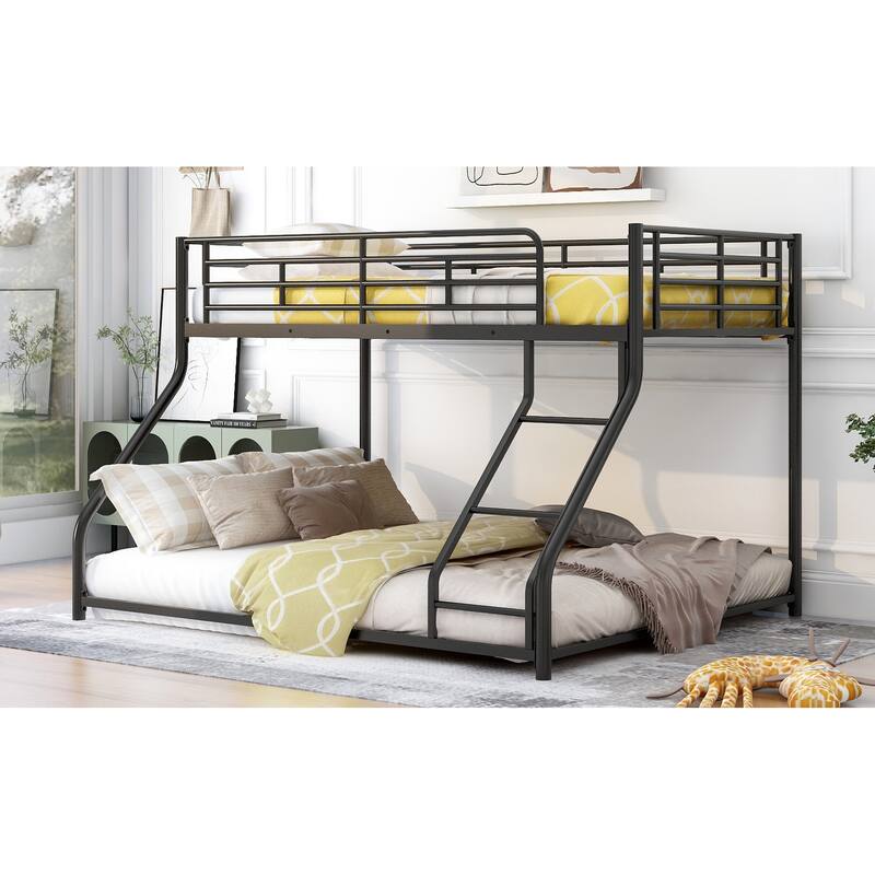 Black HeavyDuty Bunk Beds Frame Metal Bunk Bed Full XL Over Queen