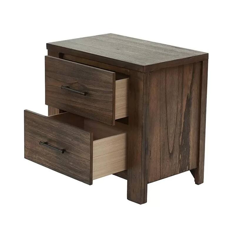 Tiva Wooden Nightstand with Two Drawers, Distressed Oak Brown