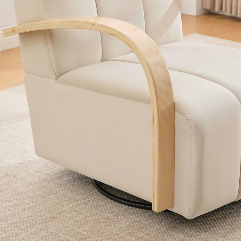 Modern Upholstered 360° Swivel Accent Chair with Solid Wood Armrests and Comfy Lounge Reading Chair, Single Sofa Armchair