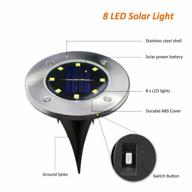 4pc 8 LED Solar Power Buried Light In-Ground Lamp Outdoor