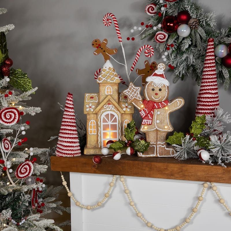 LED Lighted Gingerbread Boy with Frosted Cookie Star Christmas Figurine - 15.5"