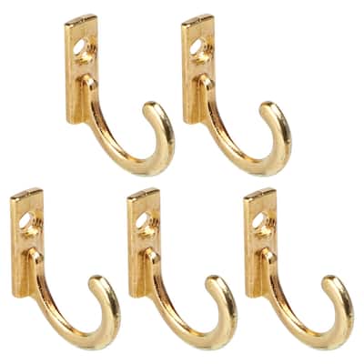 5pcs Robe Hooks Zinc Alloy Hook Key Bathroom DIY Hanger w Screws - Gold Tone - 1.06" x 0.24" x 0.79"(L*W*H)
