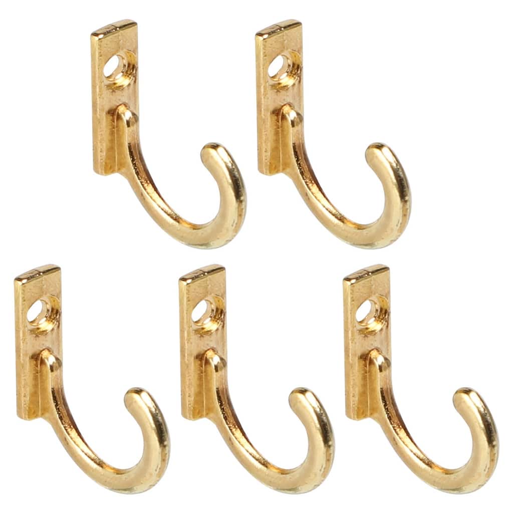 5pcs Robe Hooks Zinc Alloy Hook Key Bathroom DIY Hanger w Screws - Gold Tone - 1.06" x 0.24" x 0.79"(L*W*H)