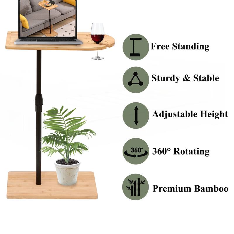 Couch Tray Table Bamboo Height Adjustable Side Table