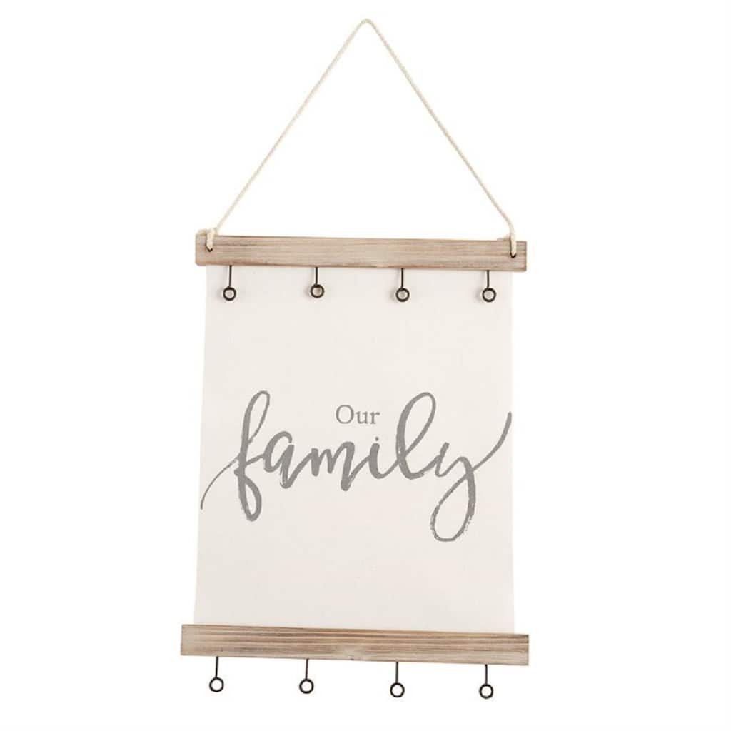 Mud Pie Our Family Photo Hanger Canvas and Wood 18 Inches - Multi