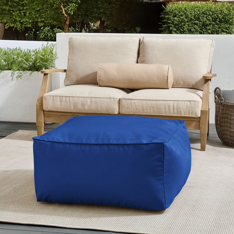 Sorra Home Sunbrella Outdoor Corded Solid Bean Pouf - Canvas True Blue