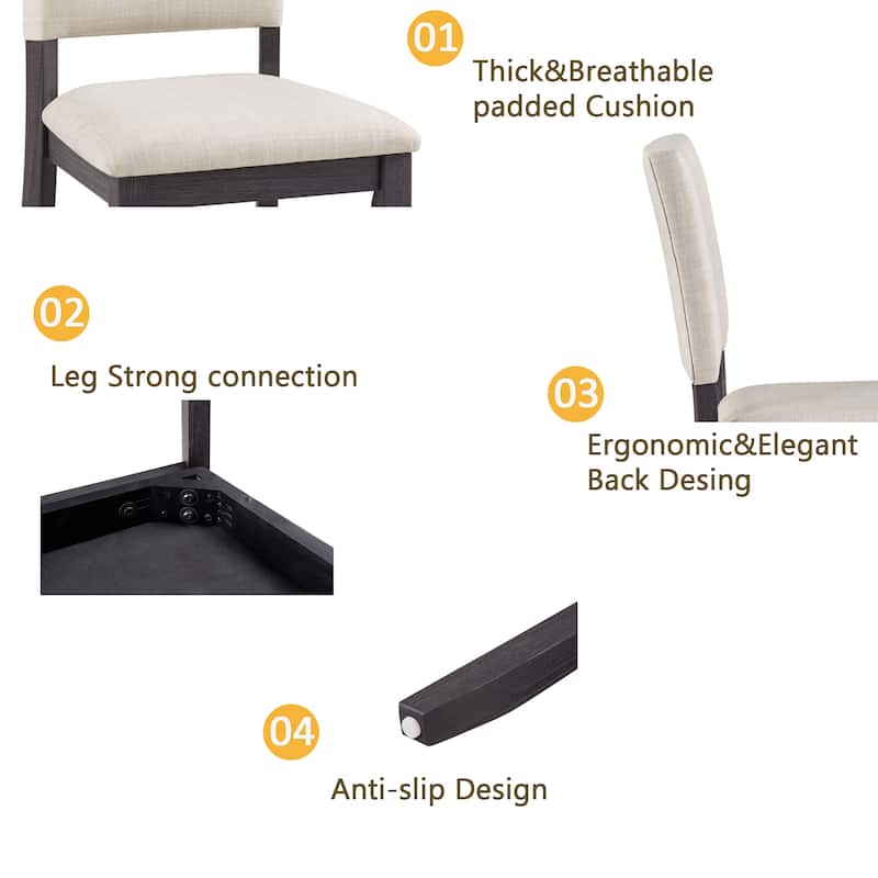 GDFStudio - Parkstone 5-Piece Modern Round Dining Table Set with 4 Upholstered Chairs