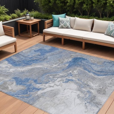 HomeRoots Abstract Modern Rectangle Outdoor Rug