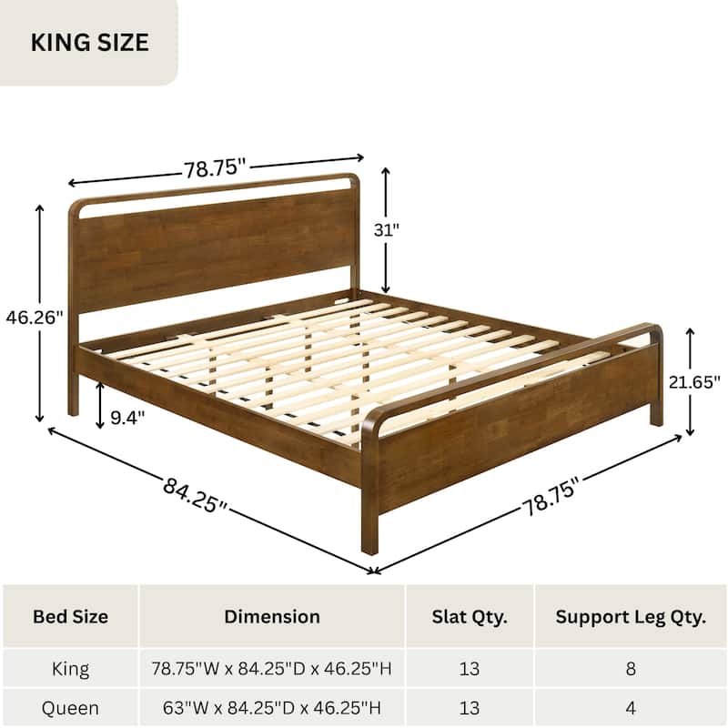 Roundhill Furniture Eldren Wood Platform Bed in Walnut Finish, King