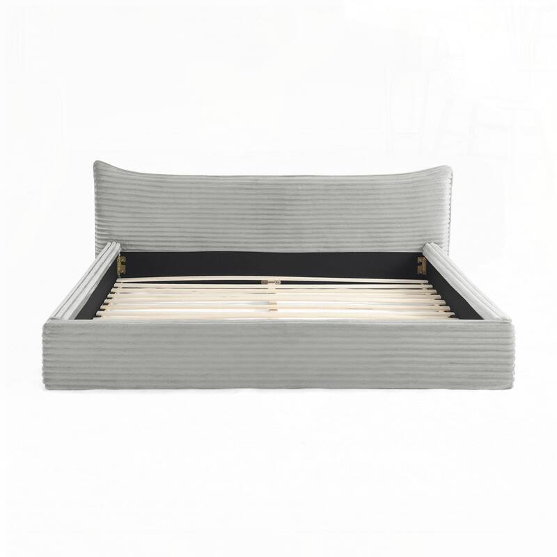 Grounded Platform Bed with Decorative Curved Headboard and Solid Wood Frame