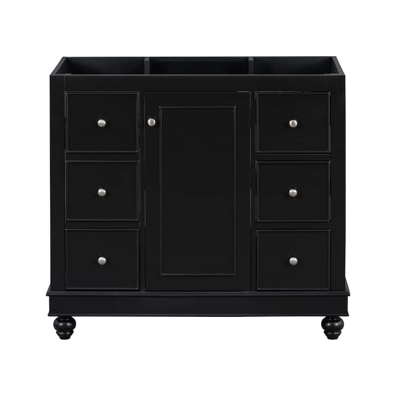 Roomfitters 36" Bathroom Vanity Cabinet Only, Storage Cabinet with 6 Drawers and Center Door, Sink Not Included, Black - Black