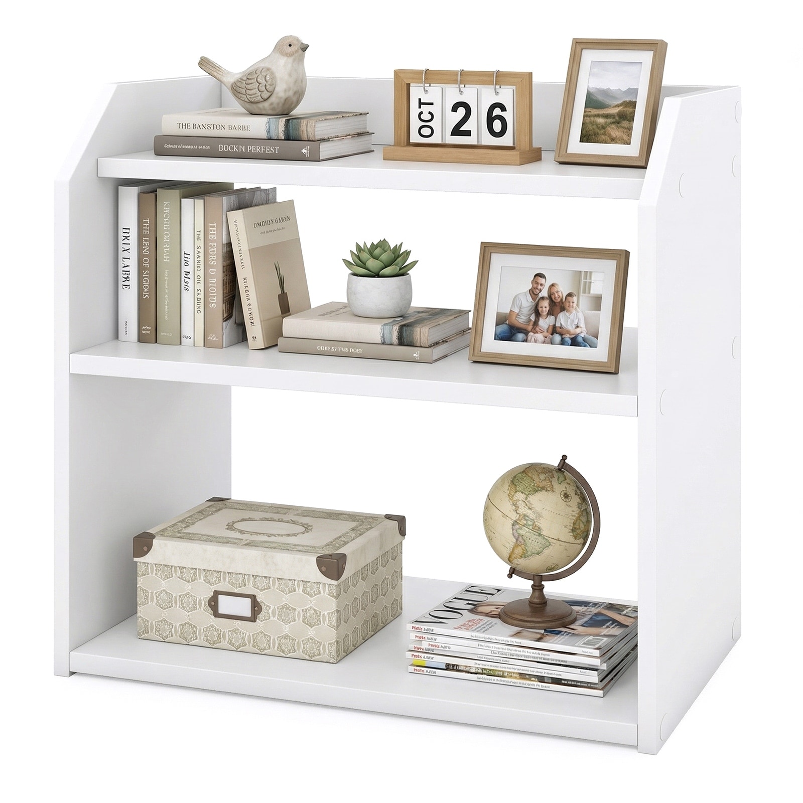 Gymax 3-Tier Desktop Bookshelf w/Raised Top Guardrails Space-Saving