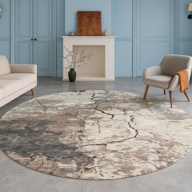 Machine Washable Indoor/ Outdoor Modern Crackle Chantille Rug