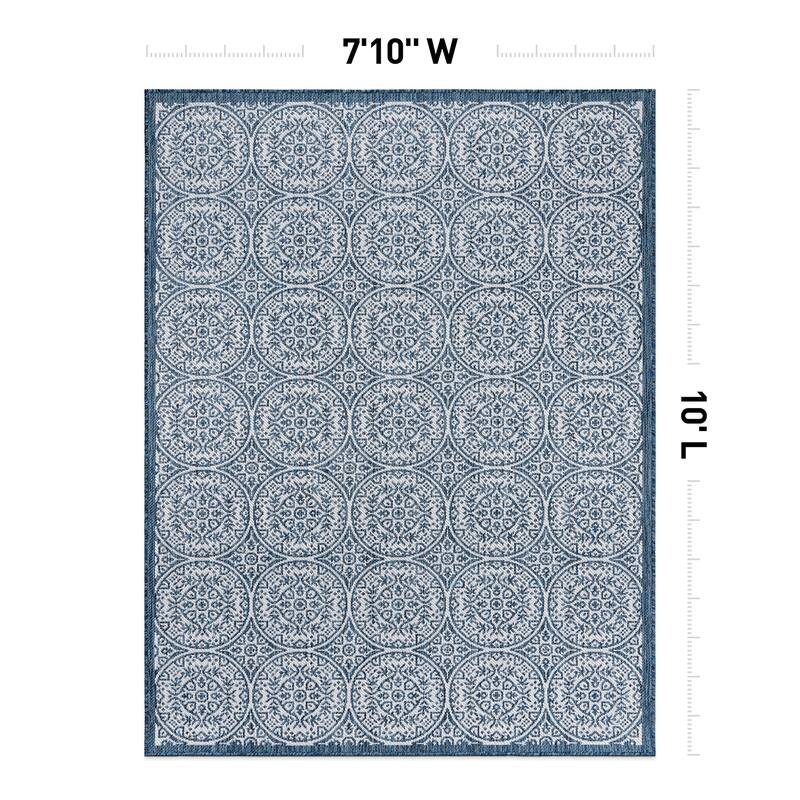 World Rug Gallery Transitional Floral Circles Textured Flat Weave Indoor/Outdoor Area Rug