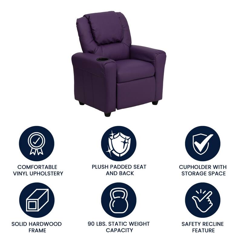 Contemporary Kids Recliner with Cup Holder and Headrest - 24"W x 21.5" - 36.5"D x 27"H