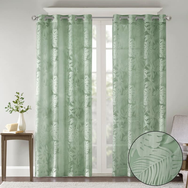 Palm Leaf Burnout Window Sheer - Sage Green - 84 Inches