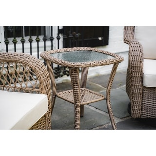 Rio Vista Outdoor Wicker Side Table with Tempered Glass Top