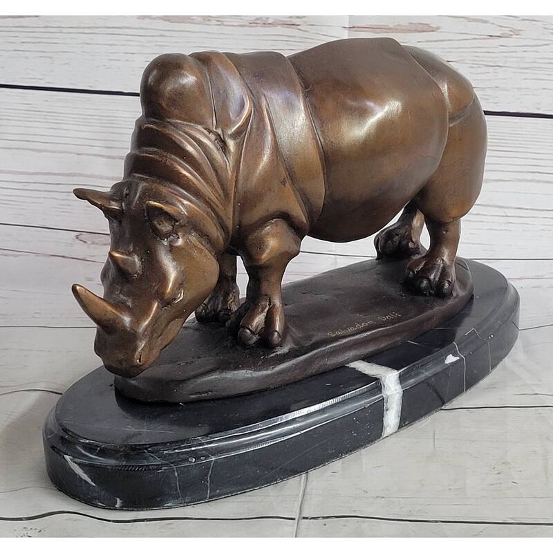 Signed Salvador Dali White Rhinoceros African Rhino Wild Life Bronze Sculpture Statue Art