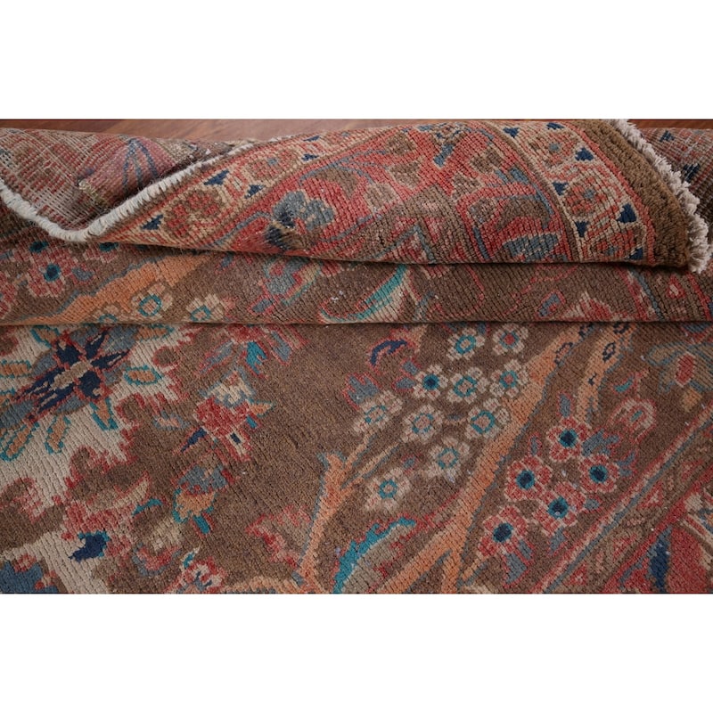 Distressed Mahal Persian Vintage Runner Rug Hand-Knotted Wool Carpet - 3'7" x 8'10"