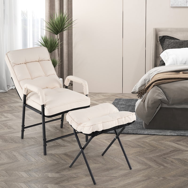 Gymax Modern Accent Chair w/ Ottoman Linen Fabric Arm Chair w/