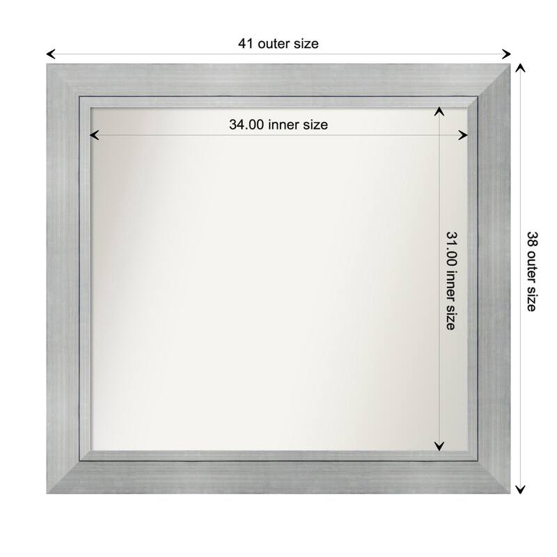 Romano Silver Framed Non-Beveled Custom Wall Mirror, Bathroom Vanity Mirror - Outer Size: 41.25 x 38.25