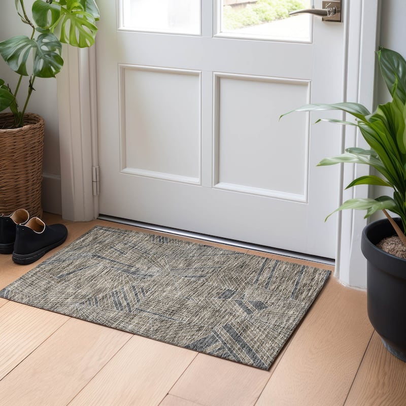 Machine Washable Indoor/ Outdoor Chantille Modern Mosaic Rug