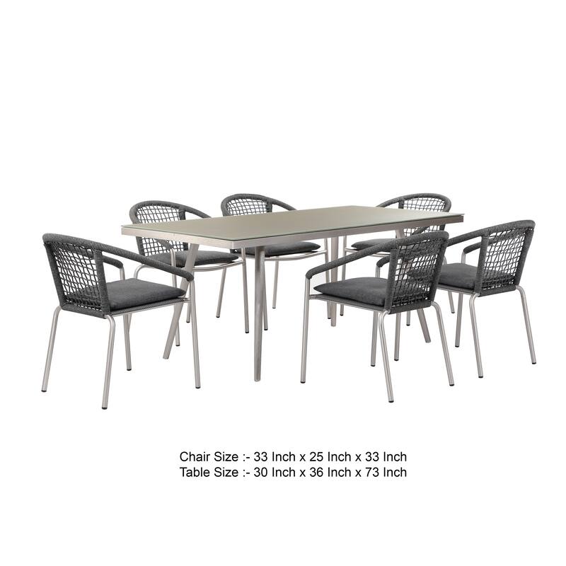 Phil 7 Piece Dining Set, Slate Gray Woven Rope, Sturdy Aluminum Frames