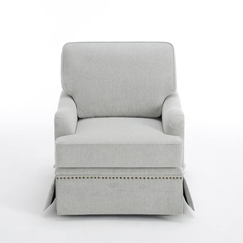 Chenille Swivel Accent Chair with Nailhead Trim Skirt