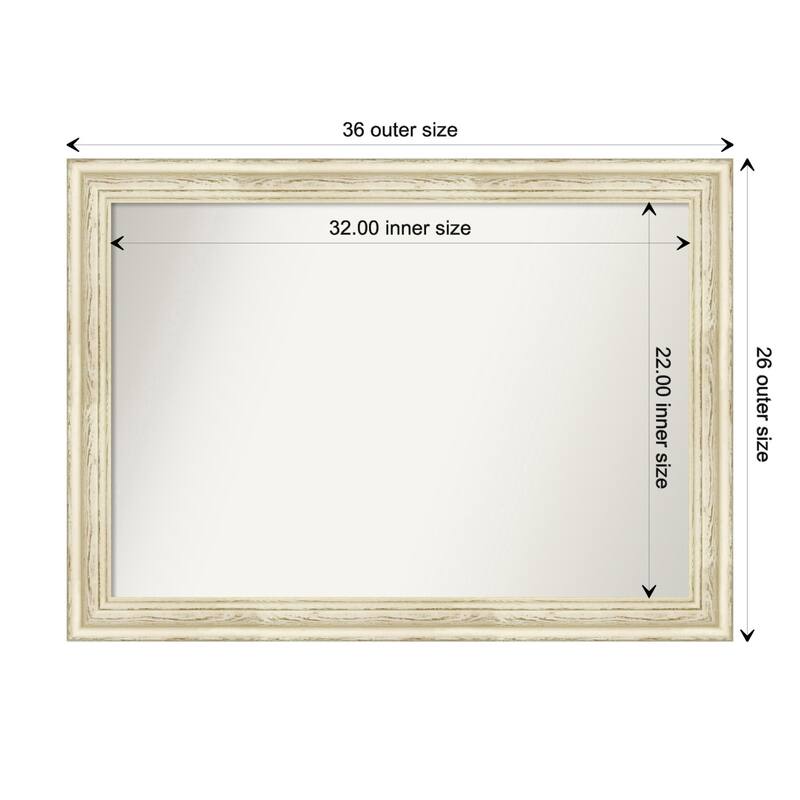 Country White Wash Framed Non-Beveled Custom Wall Mirror, Bathroom Vanity Mirror - Outer Size: 36.5 x 26.5