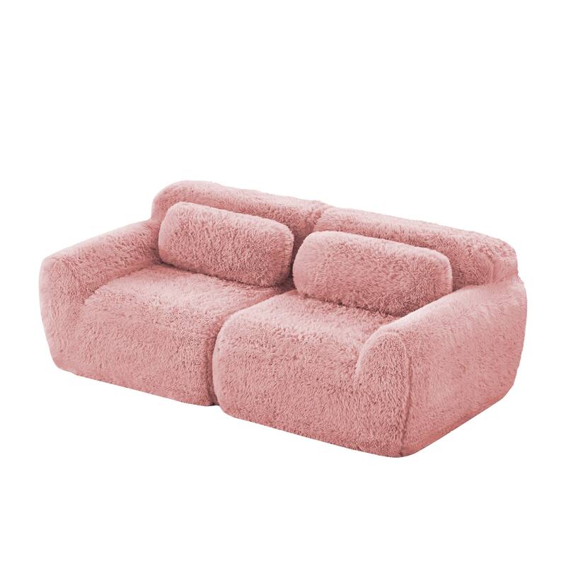 Anmytek 2-Seater Modular Sectional Sofa - No Assembly Required Cozy, Soft Fluffy Plush Fabric 32D High