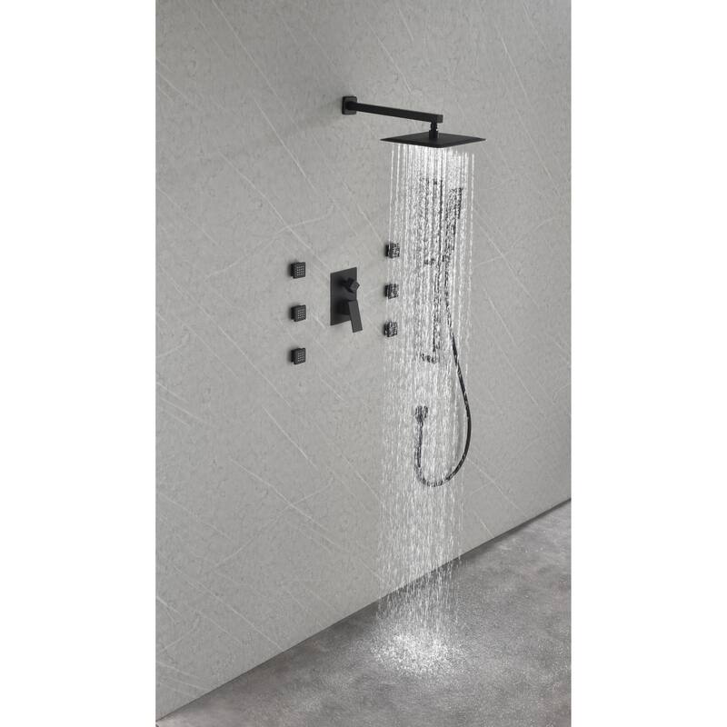 Wall mounted shower system with 6 body sprays and hand shower
