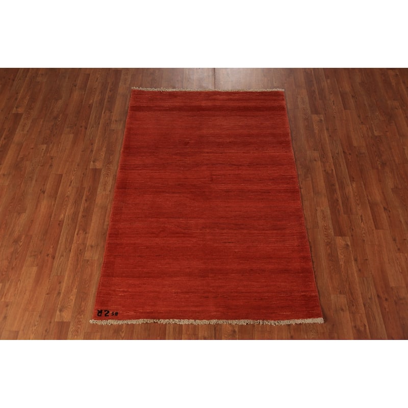 Orange Striped Gabbeh Oriental Rug Handmade Wool Carpet - 3'10" x 5'8"