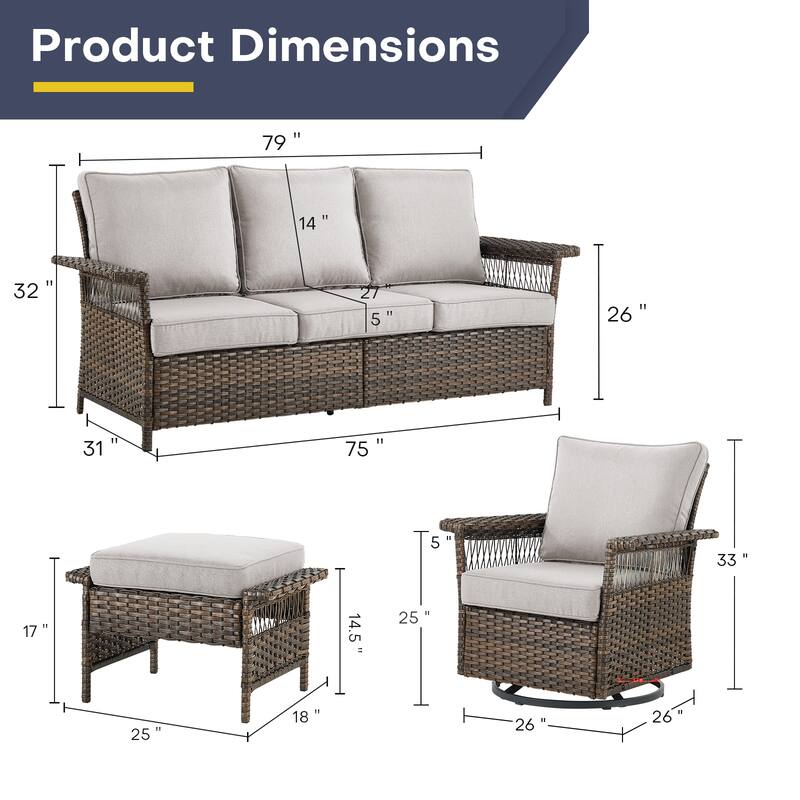 Gymojoy 3 Piece Outdoor Bistro Swivel Chairs Set - Brown