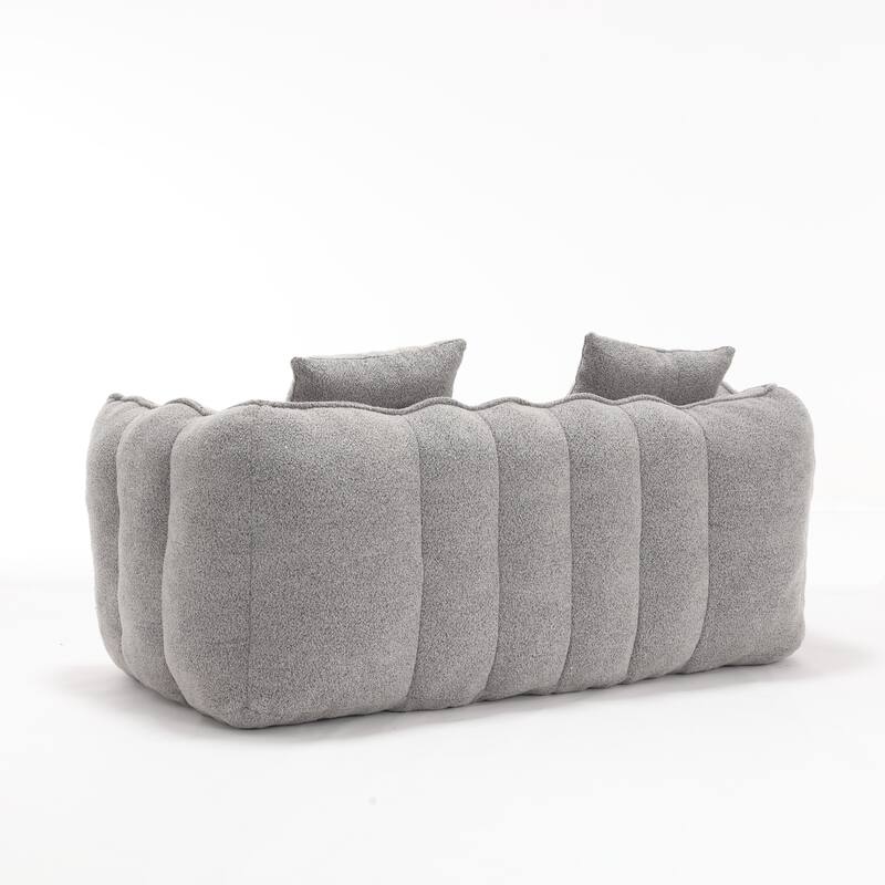 2-Seater Chenille Bean Bag Loveseat, Soft Square Recliner Sofa with High-Resilience Foam, Armrests & 2 Pillows