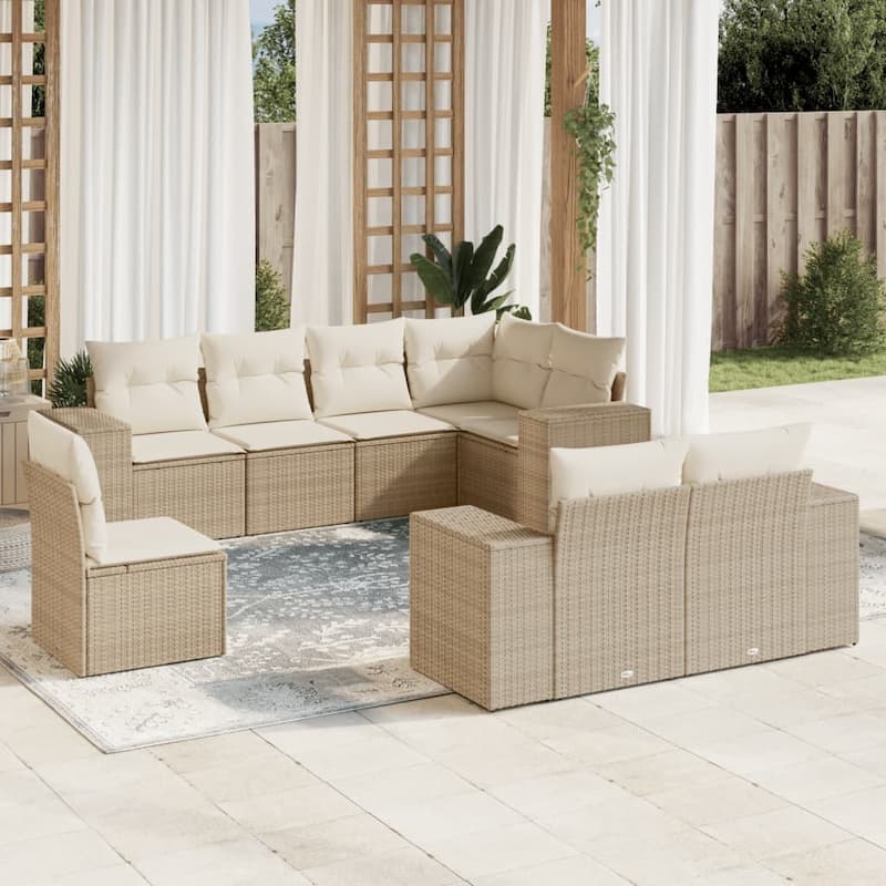 vidaXL Patio Sofa Set with Cushions Outdoor Conversation Furniture Poly Rattan