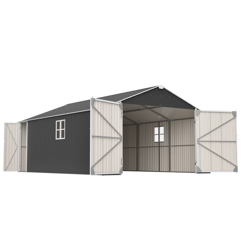 GDFStudio - Cassandra Large Outdoor Metal Storage Shed with Lockable Doors for Secure Vehicle and Equipment Storage