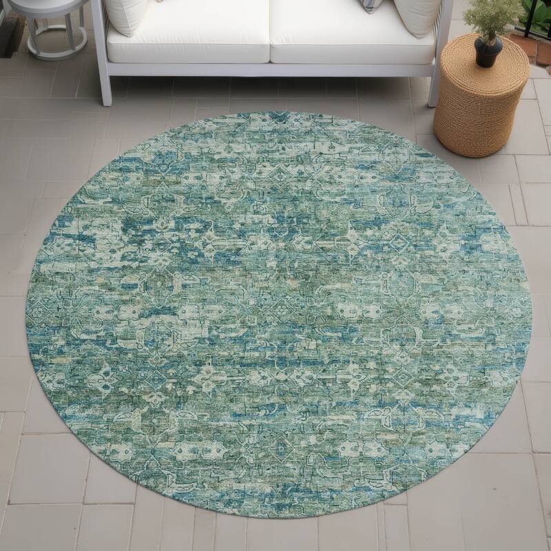 Machine Washable Indoor/ Outdoor Traditional Harmony Chantille Rug - Teal - 8' x 8'