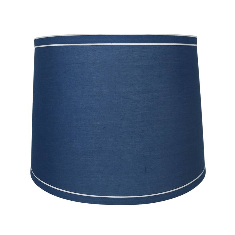 French Drum With White Trim Lampshade, 12" Top, 14" Bottom, 10" Slant - Navy Blue