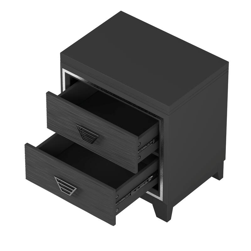 Nightstand with 2 Storage Drawers, Decorative Cabinet with Wooden Tabletop, Living Room Side Table with Metal Handle