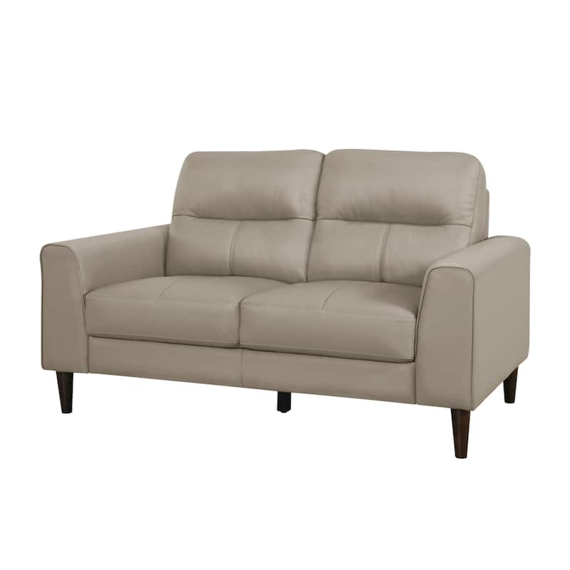 Willow 56 Inch Loveseat, Beige Top Grain and Faux Leather, Solid Wood