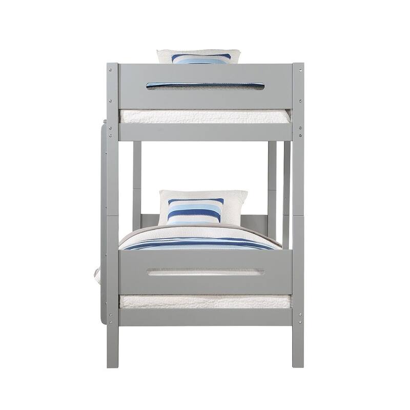 Wooden Twin over Twin Bunk Bed with Ladder in Gray Finish