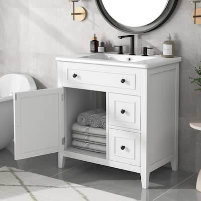 30" Bathroom Vanity with Sink Top, Bathroom Vanity Cabinet with Door and Two Drawers, Solid Wood Frame, One Package