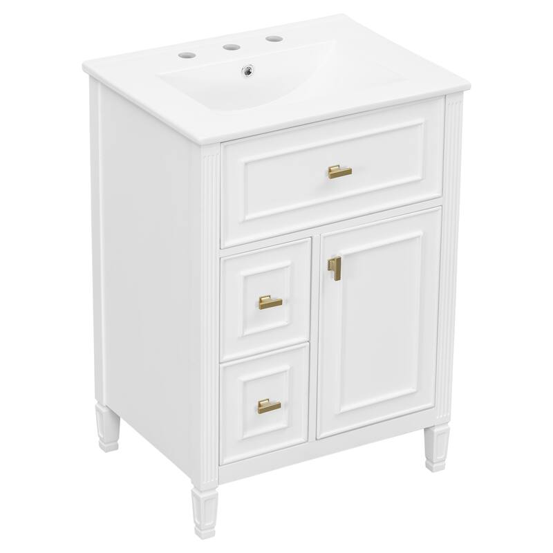 Roomfitters 24" Bathroom Vanity with Sink, Solid Wood Frame, Flip Drawer, 2 Side Drawers & Adjustable Shelf