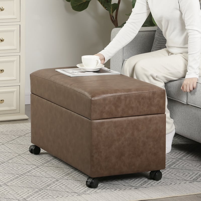 Adeco Faux Leather Storage Ottoman for Living Room
