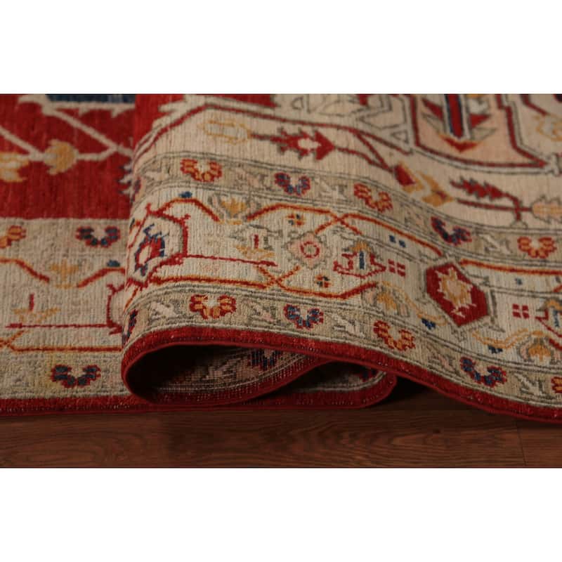 Geometric Heriz Serapi Vegetable Dye Area Rug Handmade Wool Carpet - 6'11"x 10'1"